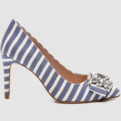Online Cosmoparis Escarpins Manifika en Toile rayé bleu/blanc - Talon 9 cm