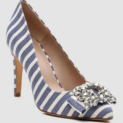 Online Cosmoparis Escarpins Manifika en Toile rayé bleu/blanc - Talon 9 cm