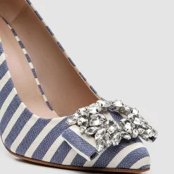 Online Cosmoparis Escarpins Manifika en Toile rayé bleu/blanc - Talon 9 cm