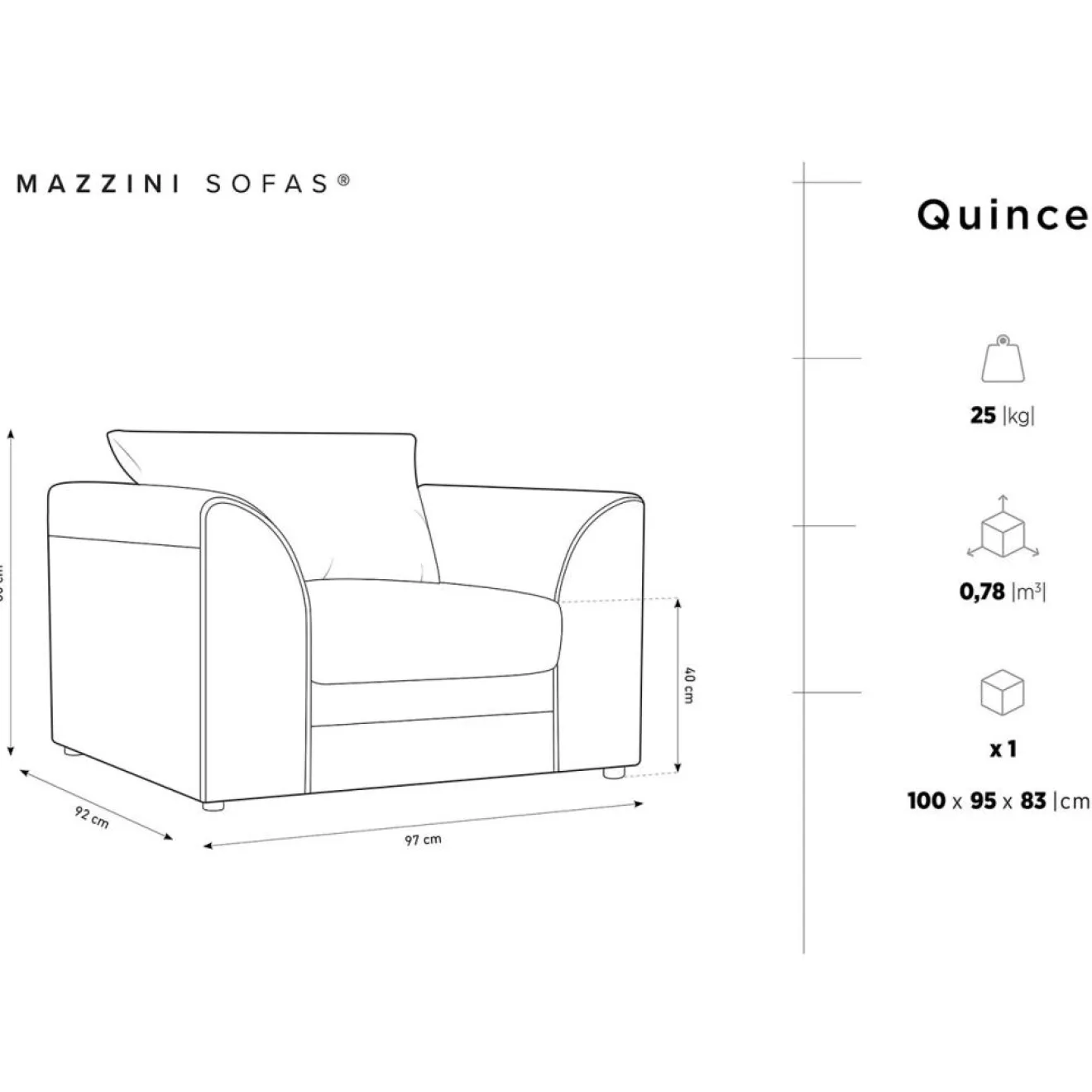 Mazzini Sofas Fauteuil Quince bleu - 97x92x80 cm