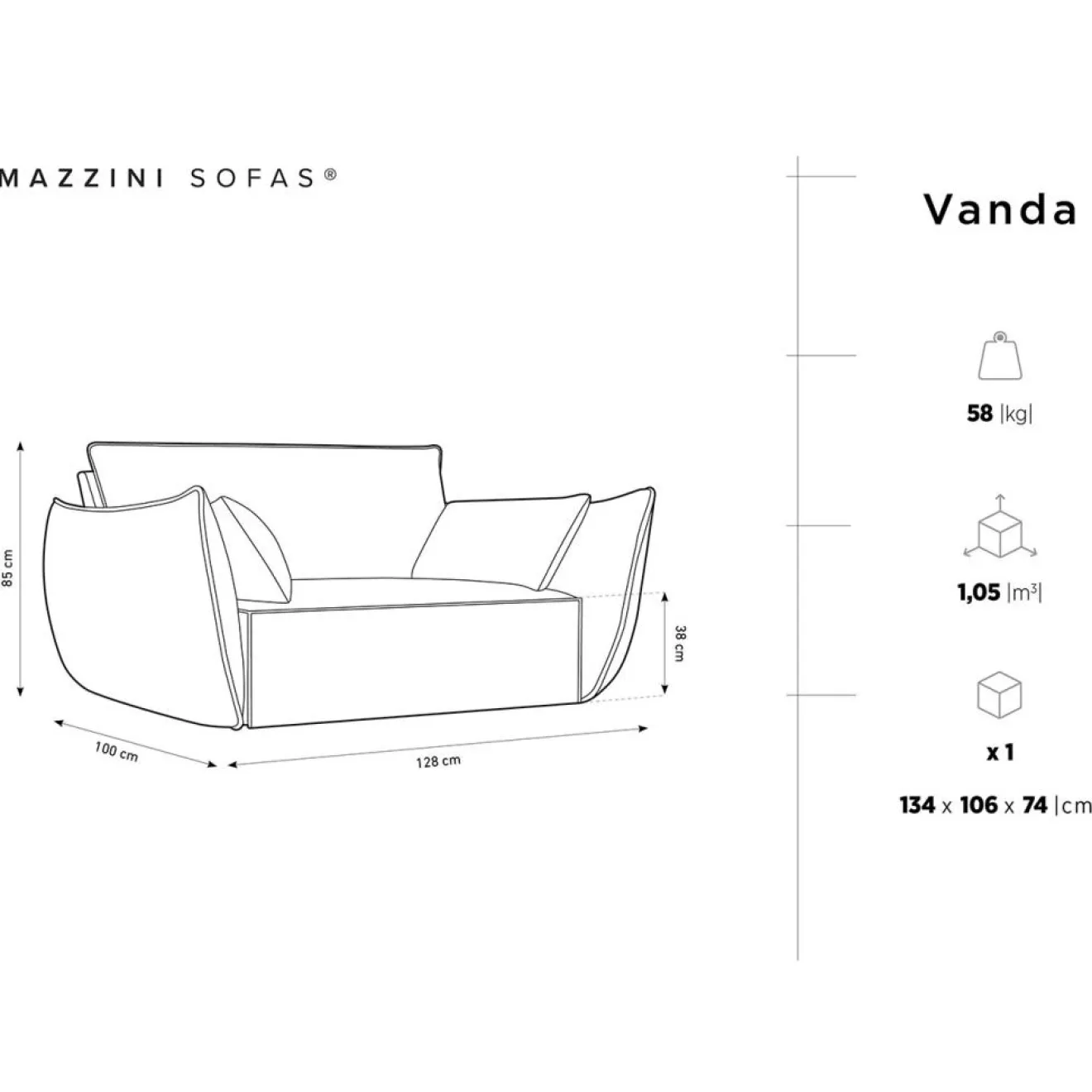 Best Mazzini Sofas Fauteuil Vanda bleu roi - 128x100x85 cm