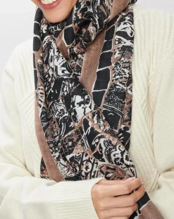 Femme Petrusse Foulard en Lin, Coton & Soie Ine noir - 70x190 cm