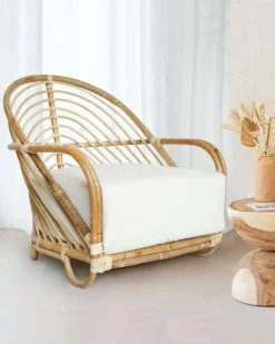 Discount Uniqka Gaia - Fauteuil en rotin tressé et coussin Blanc