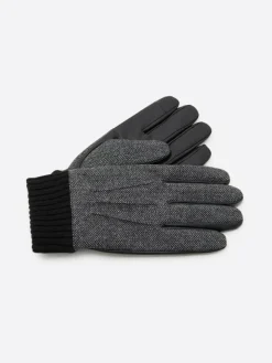 Sale Devred Gants bi-matière cuir et flanelle gris chiné moyen