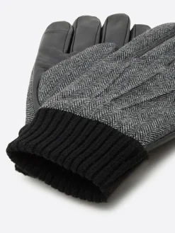 Sale Devred Gants bi-matière cuir et flanelle gris chiné moyen
