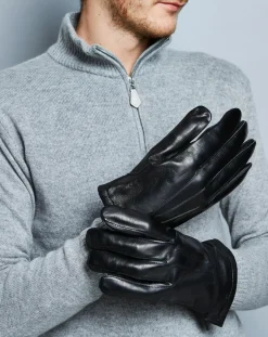 Homme Georges morand Gants en Cuir d'Agneau doublure maille noirs