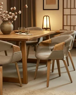 Uniqka Gazy - chaise en tissu Taupe et bois blanchi