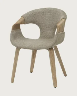 Uniqka Gazy - chaise en tissu Taupe et bois blanchi