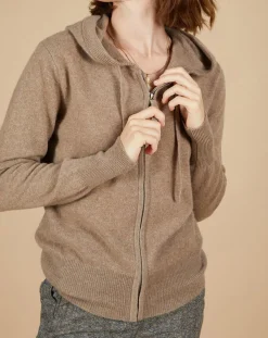 Discount Cashmere Tribu Gilet à capuche 100% Cachemire Blanche châtaigne/corail fluo