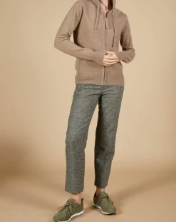 Discount Cashmere Tribu Gilet à capuche 100% Cachemire Blanche châtaigne/corail fluo