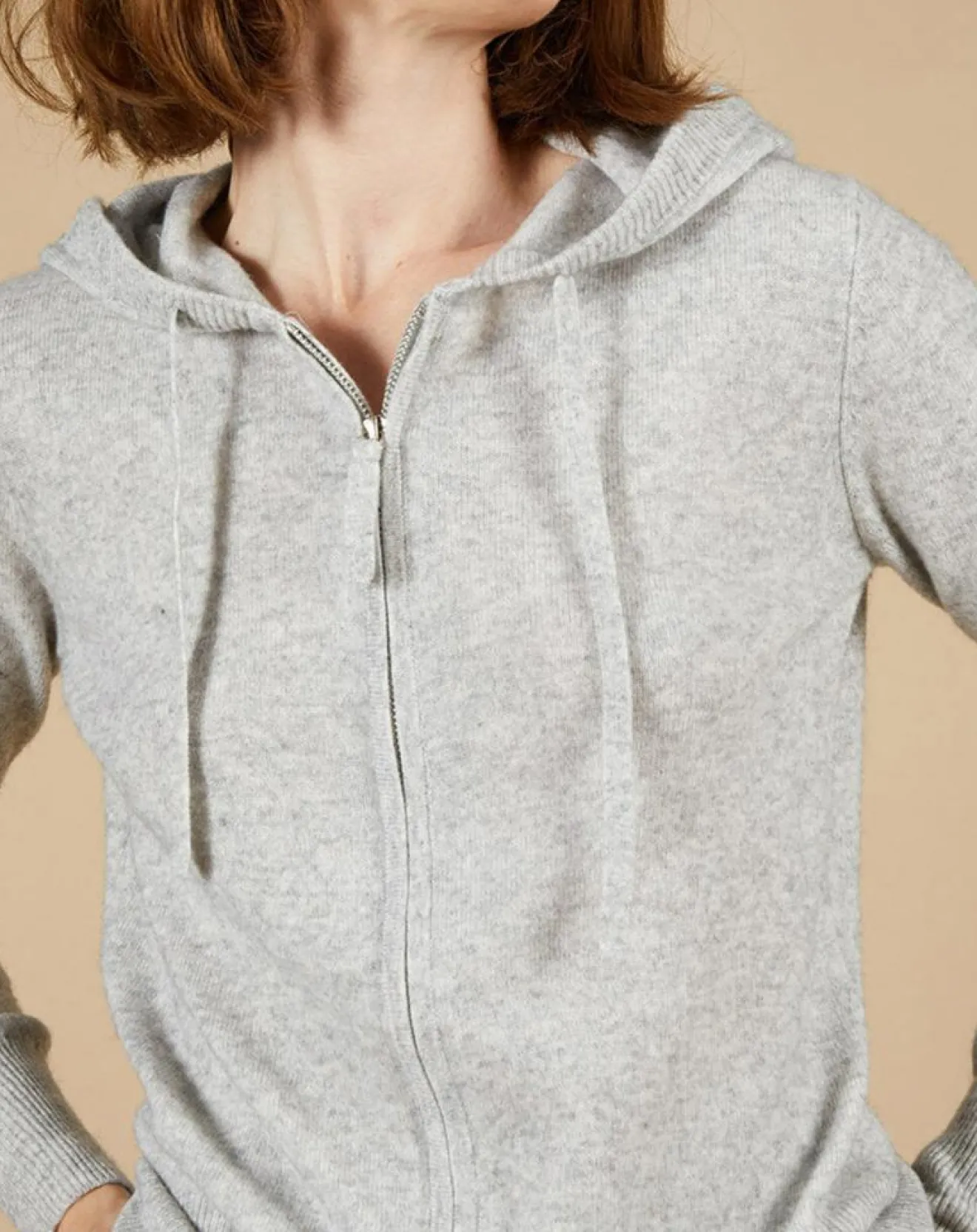 Femme Cashmere Tribu Gilet à capuche 100% Cachemire Blanche gris chiné clair/jaune fluo