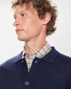 Homme Hackett London Gilet 100% Laine Mérinos façon veste bleu marine