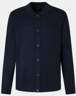 Homme Hackett London Gilet 100% Laine Mérinos façon veste bleu marine