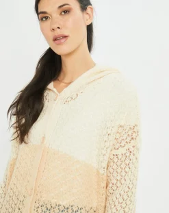 Femme Lauren Vidal Gilet ajouré en Mohair mélangé Milane abricot/écru