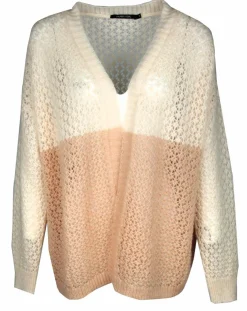 Femme Lauren Vidal Gilet ajouré en Mohair mélangé Milane abricot/écru