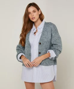 Femme Rodier Gilet Arabesque col V chiné bleu