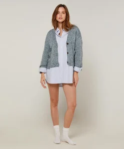 Femme Rodier Gilet Arabesque col V chiné bleu