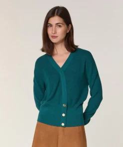 Clearance Rodier Gilet Carmen 100% laine cache-coeur boutons bleu pétrole