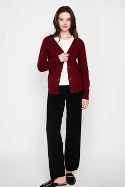 New C&Jo Gilet col v boutonné bordeaux