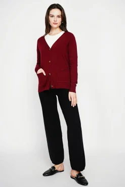 New C&Jo Gilet col v boutonné bordeaux