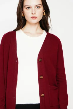 New C&Jo Gilet col v boutonné bordeaux