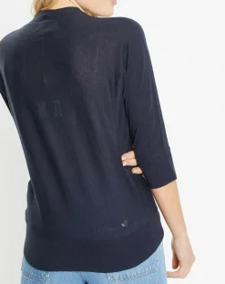 Femme Jodhpur Gilet droit en Lin & Coton Mimosa bleu marine