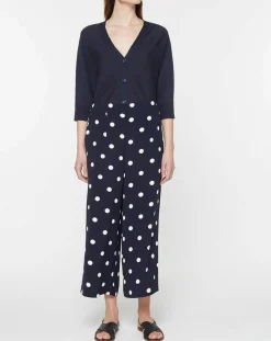 Femme Jodhpur Gilet droit en Lin & Coton Mimosa bleu marine