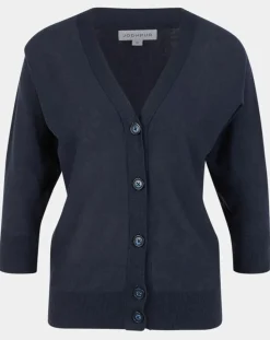 Femme Jodhpur Gilet droit en Lin & Coton Mimosa bleu marine