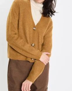 Hot Marc O'Polo Gilet en Alpaga & Laine mélangés 3 Boutons kaki marron