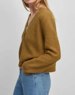 Hot Marc O'Polo Gilet en Alpaga & Laine mélangés 3 Boutons kaki marron