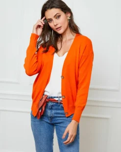 Outlet Fleur de cachemire Gilet en Cachemire mélangé Laura orange
