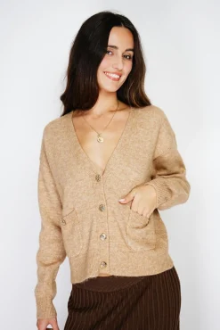 Femme Assuili Gilet en Cachemire mélangé grand col camel