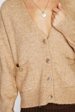 Femme Assuili Gilet en Cachemire mélangé grand col camel