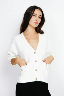 Femme Assuili Gilet en Cachemire mélangé grand col naturel