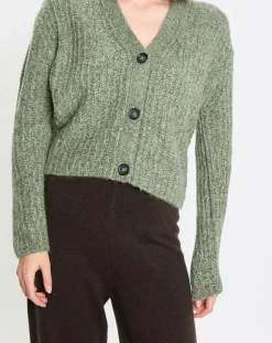 Best Marc O'Polo Gilet en Coton, Laine & Alpaga mélangés grosse maille chiné vert foncé