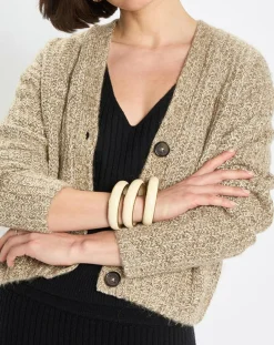 Hot Marc O'Polo Gilet en Coton, Laine & Alpaga mélangés grosse maille chiné marron