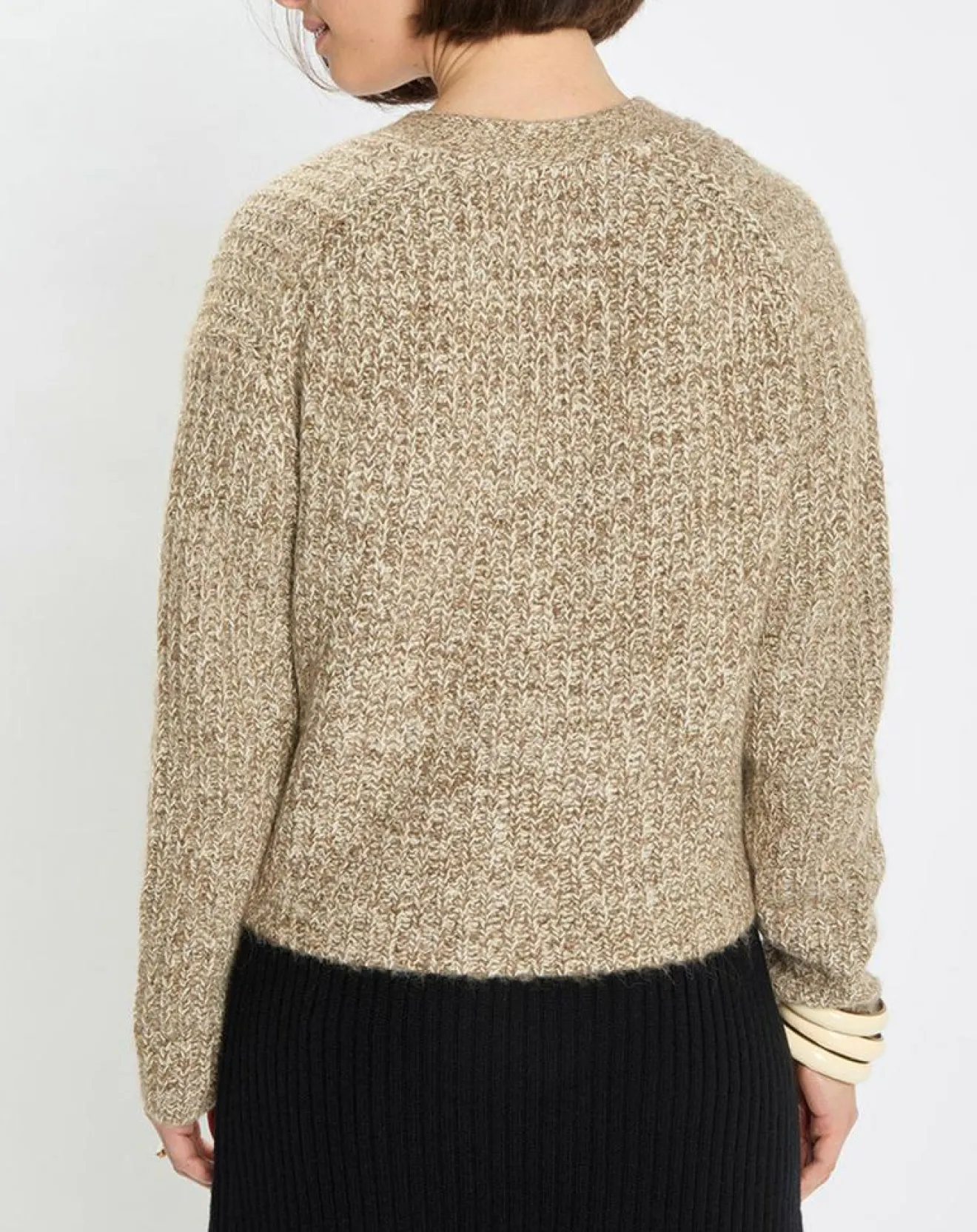 Hot Marc O'Polo Gilet en Coton, Laine & Alpaga mélangés grosse maille chiné marron