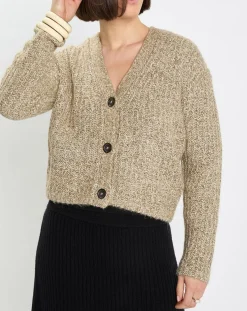 Hot Marc O'Polo Gilet en Coton, Laine & Alpaga mélangés grosse maille chiné marron