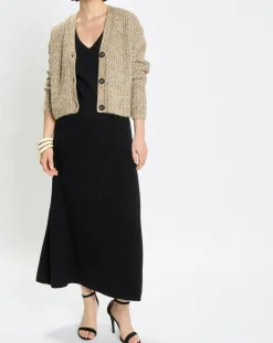 Hot Marc O'Polo Gilet en Coton, Laine & Alpaga mélangés grosse maille chiné marron