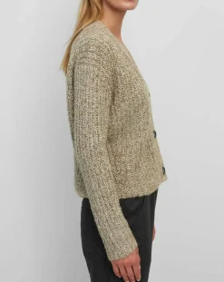 Hot Marc O'Polo Gilet en Coton, Laine & Alpaga mélangés grosse maille chiné marron