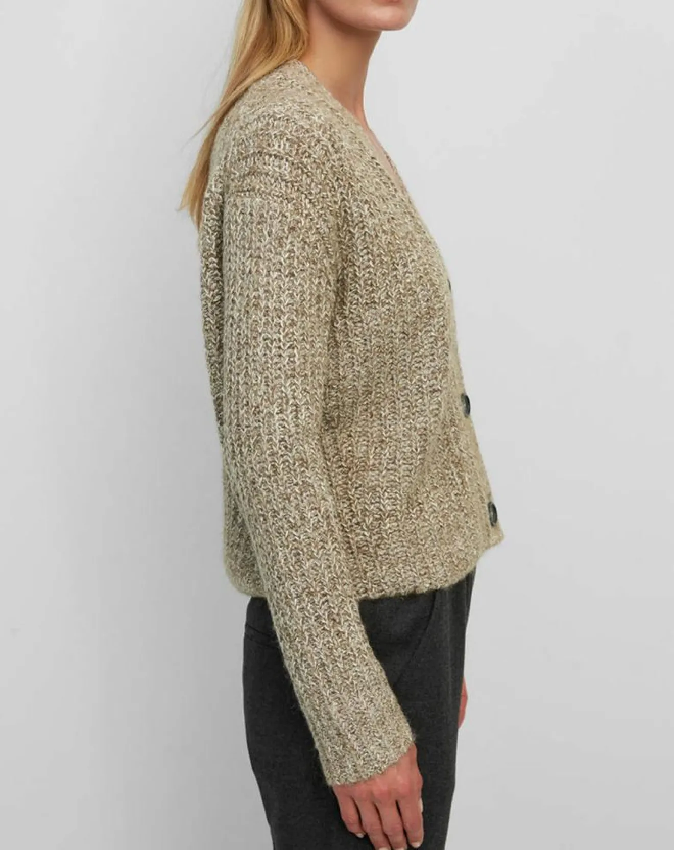 Hot Marc O'Polo Gilet en Coton, Laine & Alpaga mélangés grosse maille chiné marron