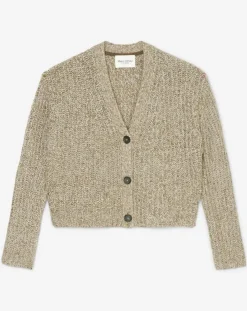 Hot Marc O'Polo Gilet en Coton, Laine & Alpaga mélangés grosse maille chiné marron