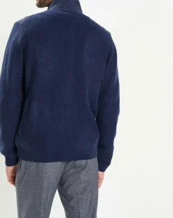 Homme Hackett London Gilet en Laine Bi-Matière uni bleu