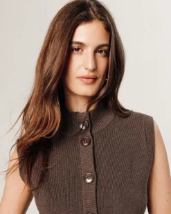 Femme Rodier Gilet Laëtitia manches courtes col montant marron havane
