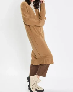 Clearance Marc O'Polo Gilet long à capuche en Laine mélangée camel