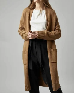 Clearance Marc O'Polo Gilet long à capuche en Laine mélangée camel