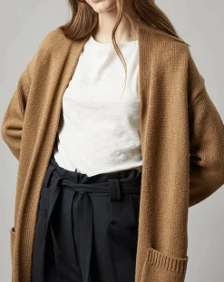 Clearance Marc O'Polo Gilet long à capuche en Laine mélangée camel