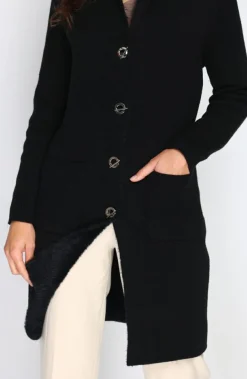 Online Assuili Gilet long en Cachemire mélangé col châle fourré thermique noir