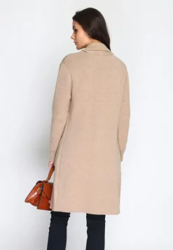 Assuili Gilet long en Cachemire mélangé col châle fourré thermique camel