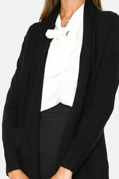 Outlet Assuili Gilet long en Cachemire mélangé col châle noir